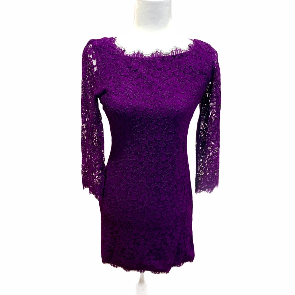 DVF Zarita lace shift dress in purple - like new - Picture 4 of 11